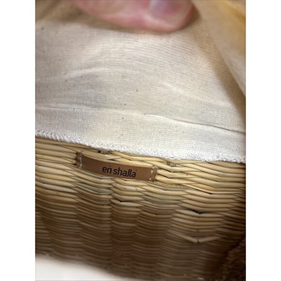 En Shalla Boho Western Coastal Wicker Kid Leather Fringe Woven Basket Tote - Picture 9 of 16